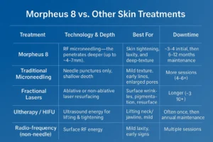 How Often Can I have Morpheus 8? 2 Table to show benefits of Morpheus 8 Warwick compared to other skin treatments
